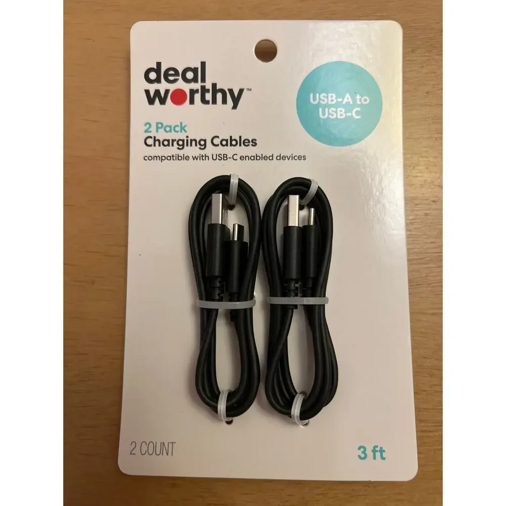 New 2 Pack Deal Worthy USB-A to USB-C Charging Cables size 3ft each